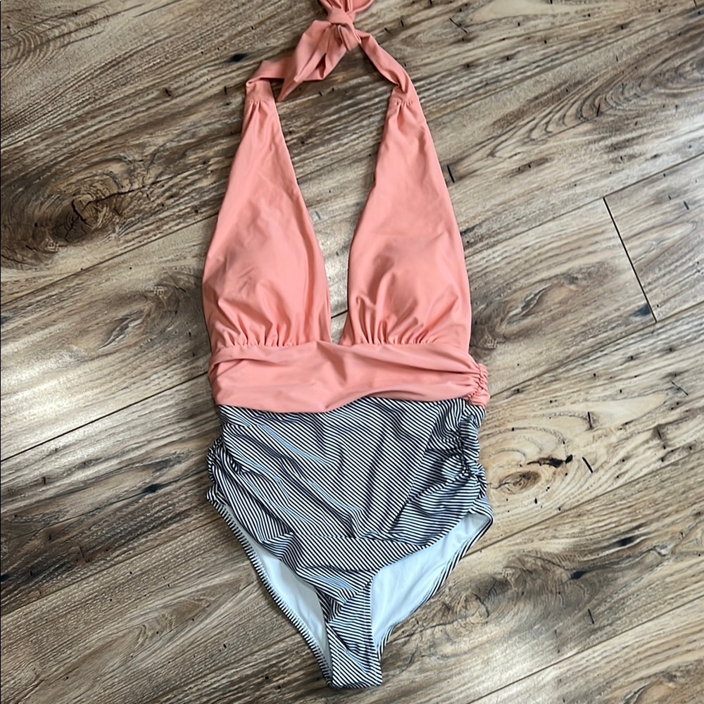 Striped Coral One Piece Swimsuit